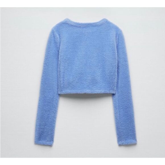 NWT Zara Blue Cut Out Twist Front Soft Fuzzy Crop Top Sweater, Size XS - Picture 10 of 16